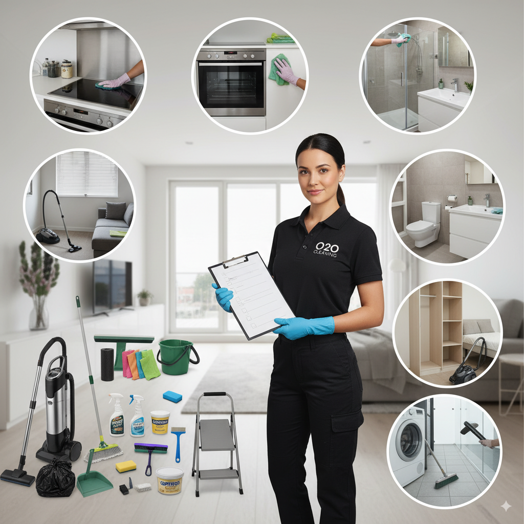 Complete moving out cleaning checklist covering kitchen, bathroom, bedrooms, living areas and windows for Melbourne vacate cleans