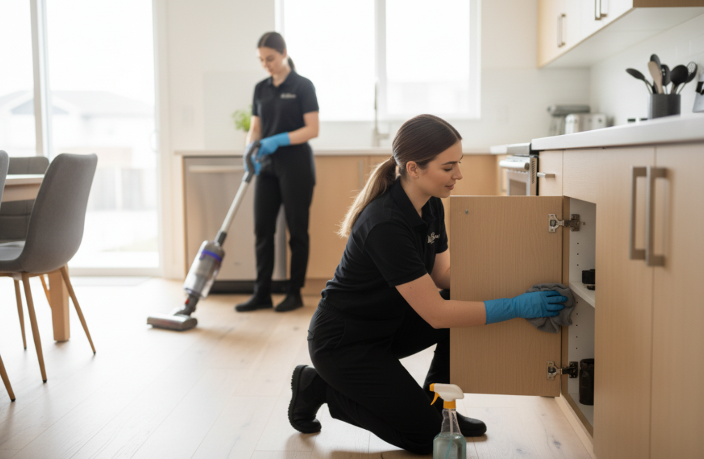 O2OCleaning team cleaning kitchen during end of lease cleaning Melbourne